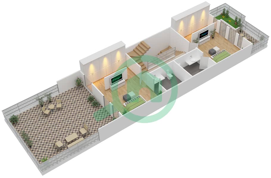 桑葚1号塔楼 - 4 卧室联排别墅单位B戶型图 First Floor interactive3D
