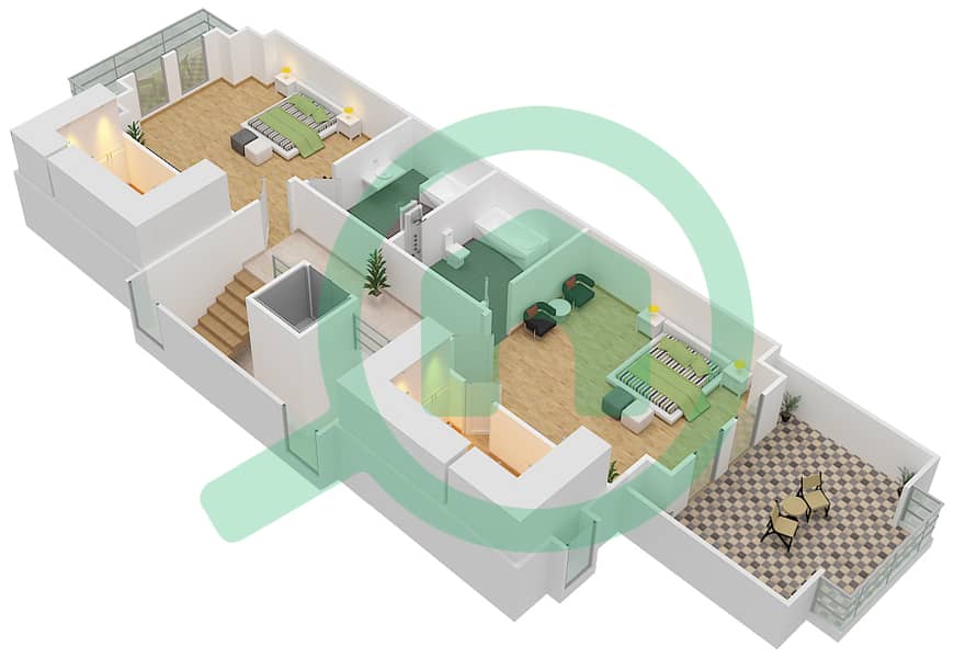 المخططات الطابقية لتصميم الوحدة E تاون هاوس 4 غرف نوم - 1 ملبيري Second Floor interactive3D
