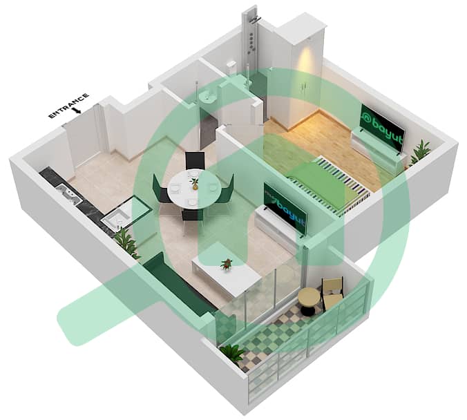 المخططات الطابقية لتصميم النموذج A FLOOR 5--21 شقة 1 غرفة نوم - داماك ميزون بايز إيدج Floor 5--21 interactive3D