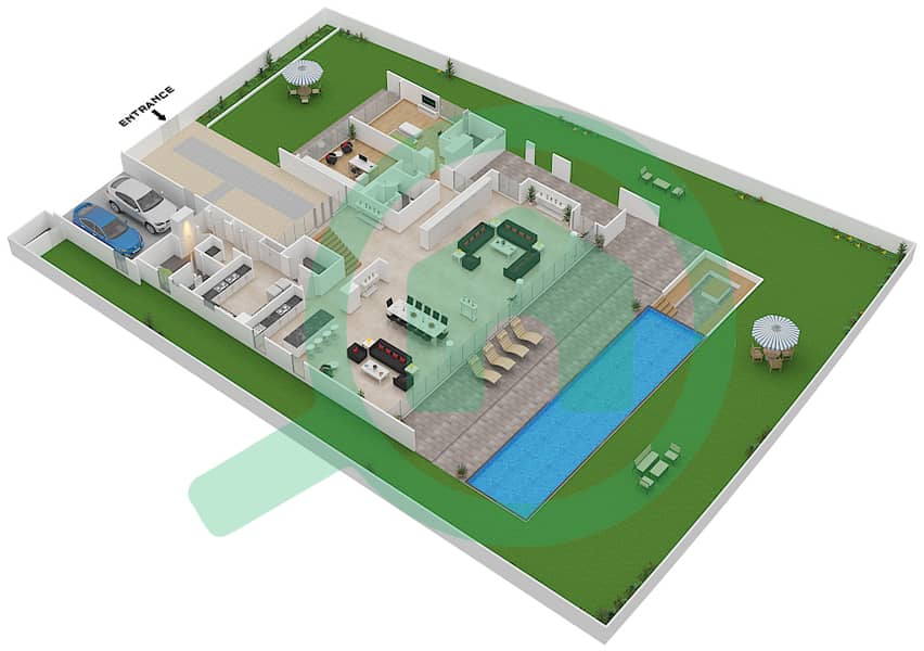 高尔夫广场 - 6 卧室别墅类型B1戶型图 Ground Floor interactive3D