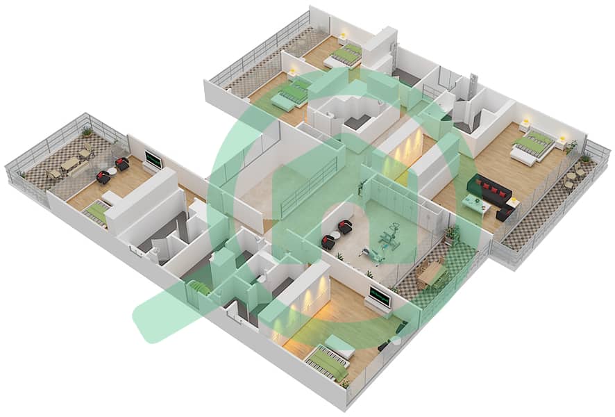 Golf Place - 6 Bedroom Villa Type B1 Floor plan First Floor interactive3D