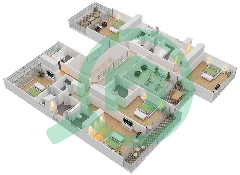 高尔夫广场 - 6 卧室别墅类型B2戶型图 First FLoor interactive3D