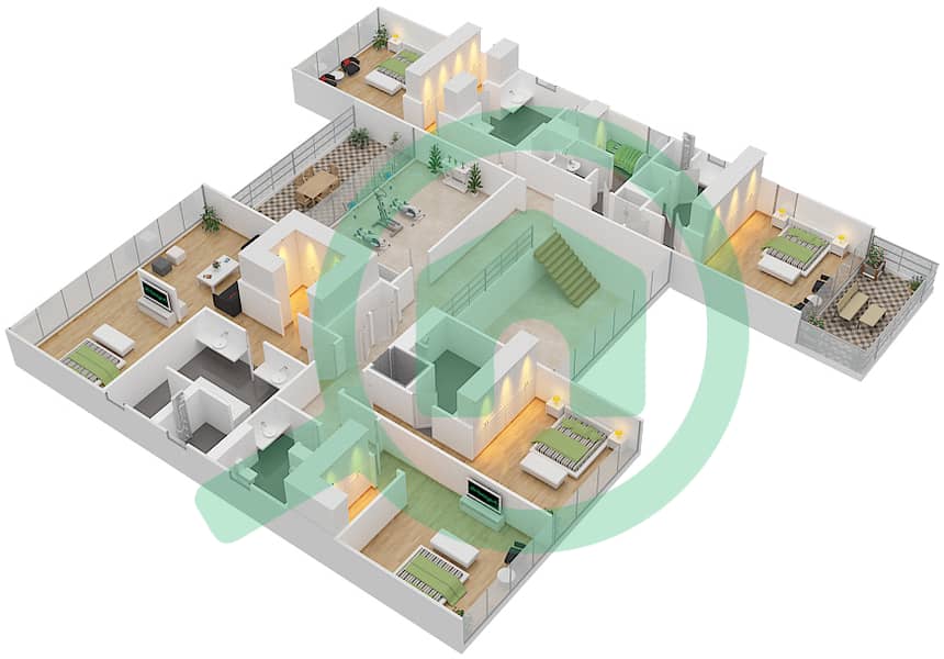 Гольф Плейс - Вилла 6 Cпальни планировка Тип B3 First Floor interactive3D