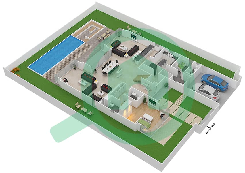 高尔夫广场 - 5 卧室别墅类型D2戶型图 Ground Floor interactive3D