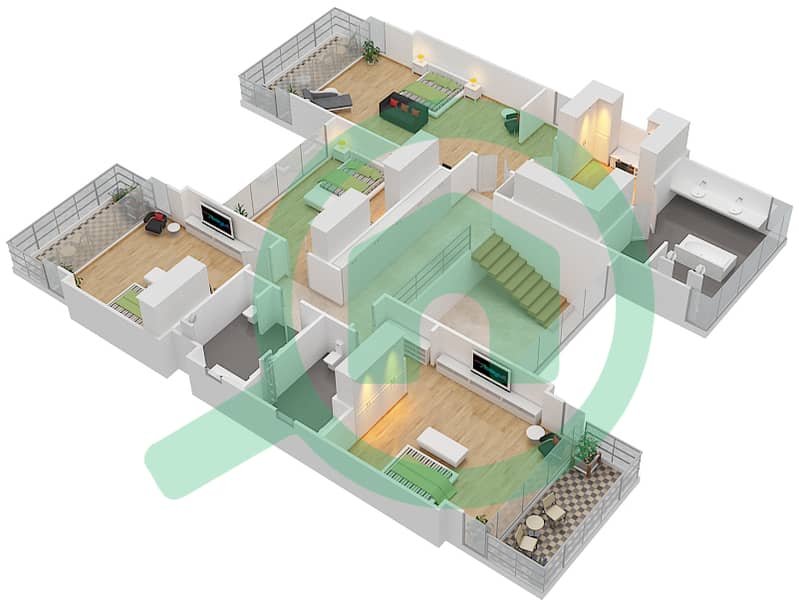 Golf Place Terraces - 5 Bedroom Villa Type D2 Floor plan First Floor interactive3D