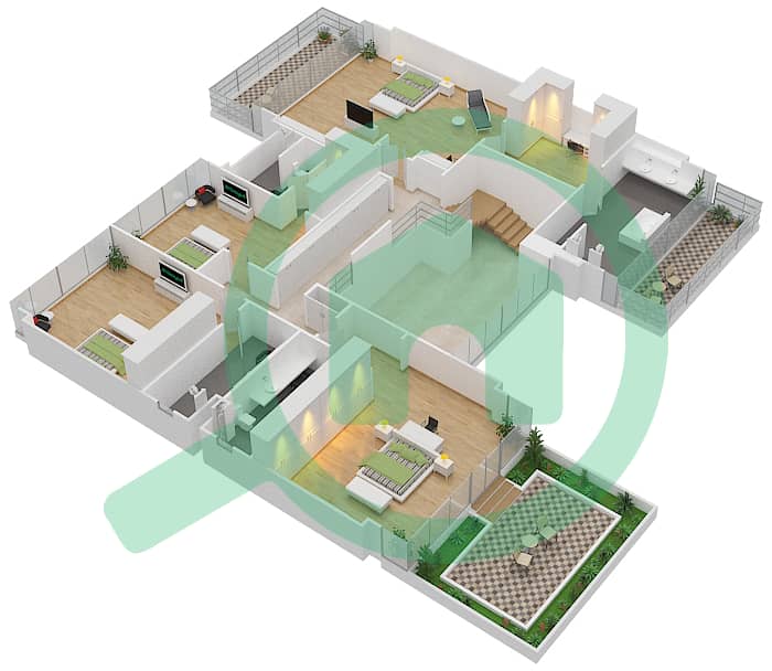 المخططات الطابقية لتصميم النموذج D3 فیلا 5 غرف نوم - تراسات جولف بلايس First Floor interactive3D