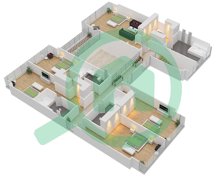 المخططات الطابقية لتصميم النموذج D4 فیلا 6 غرف نوم - غولف بلايس First Floor interactive3D