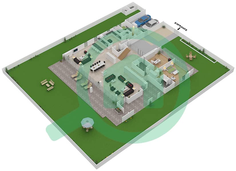 المخططات الطابقية لتصميم النموذج B1 ELEGANT فیلا 6 غرف نوم - غولف بلايس Ground Floor interactive3D