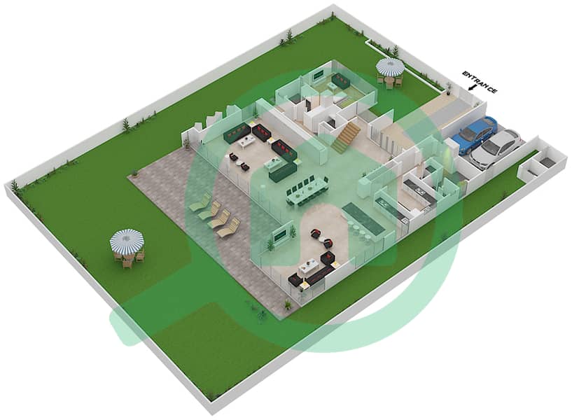 المخططات الطابقية لتصميم النموذج B2 CONTEMPORARY فیلا 6 غرف نوم - غولف بلايس Ground Floor interactive3D
