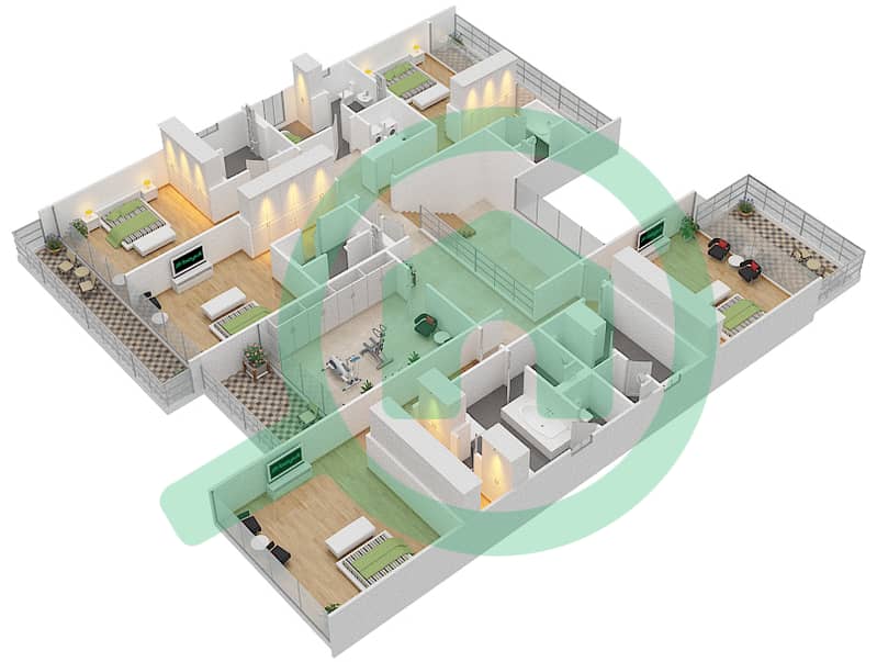 المخططات الطابقية لتصميم النموذج B2 CONTEMPORARY فیلا 6 غرف نوم - غولف بلايس First Floor interactive3D