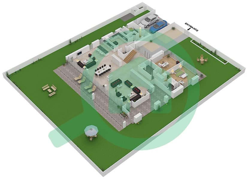 المخططات الطابقية لتصميم النموذج B1 MODERN فیلا 6 غرف نوم - غولف بلايس Ground Floor interactive3D