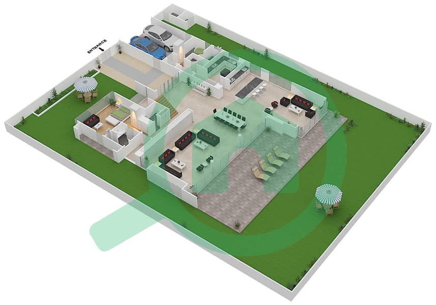 المخططات الطابقية لتصميم النموذج B2 ELEGANT فیلا 6 غرف نوم - غولف بلايس Ground Floor interactive3D
