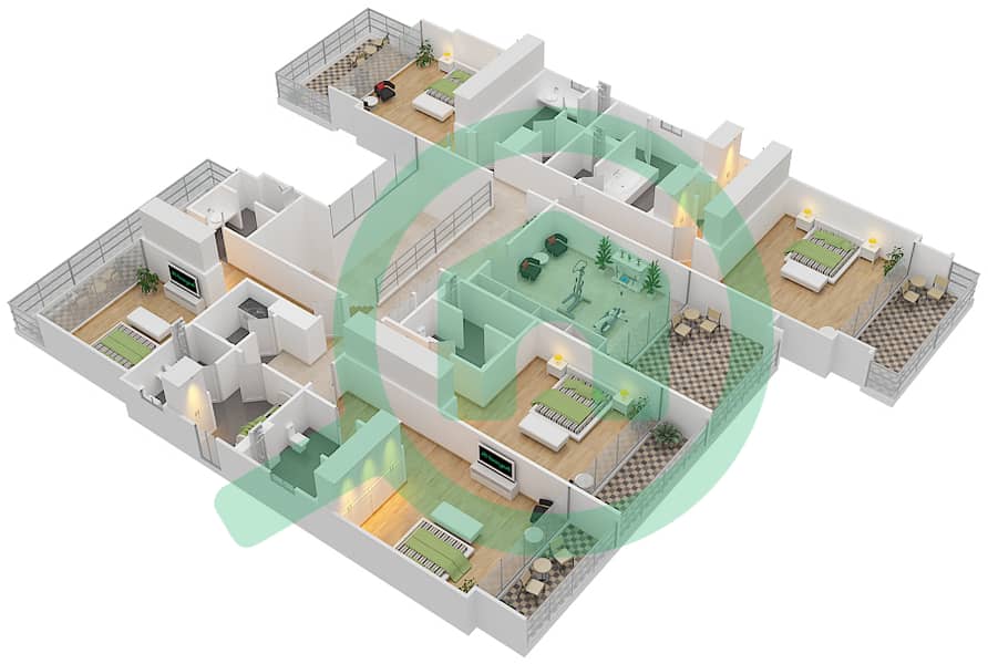 المخططات الطابقية لتصميم النموذج B2 ELEGANT فیلا 6 غرف نوم - غولف بلايس First Floor interactive3D