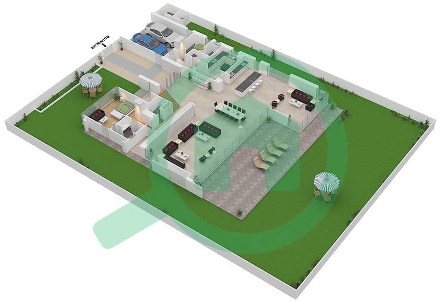 Гольф Плейс - Вилла 6 Cпальни планировка Тип B2 MODERN Ground Floor interactive3D