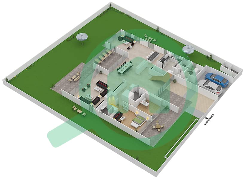 المخططات الطابقية لتصميم النموذج B3-A فیلا 6 غرف نوم - غولف بلايس Ground Floor interactive3D