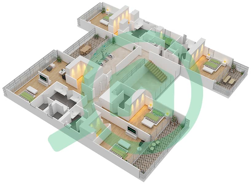 Гольф Плейс - Вилла 6 Cпальни планировка Тип B3-A First Floor interactive3D