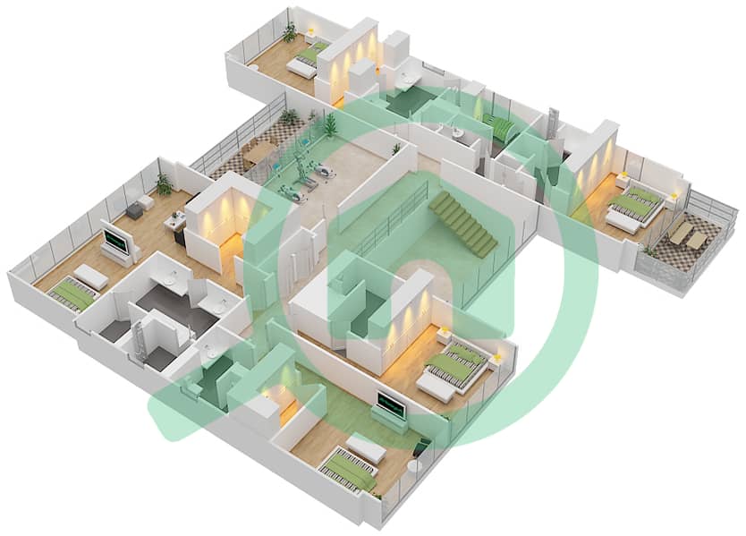 المخططات الطابقية لتصميم النموذج B3 ELEGANT فیلا 6 غرف نوم - غولف بلايس First Floor interactive3D