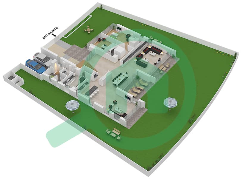 المخططات الطابقية لتصميم النموذج B3 MODERN فیلا 6 غرف نوم - غولف بلايس Ground Floor interactive3D