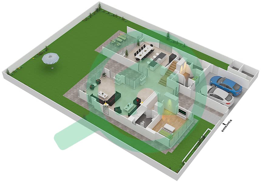 Гольф Плейс - Вилла 4 Cпальни планировка Тип D1 CONTEMPORARY Ground Floor interactive3D