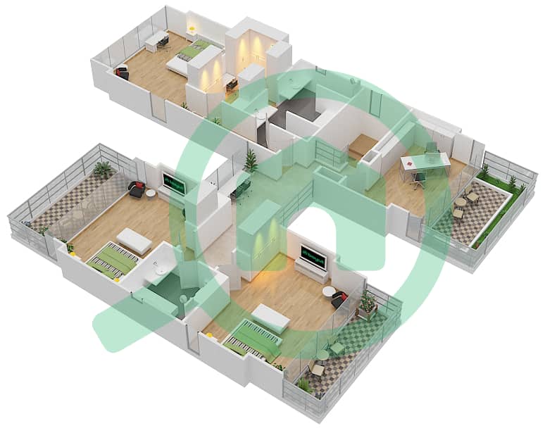 Гольф Плейс - Вилла 4 Cпальни планировка Тип D1 CONTEMPORARY First Floor interactive3D