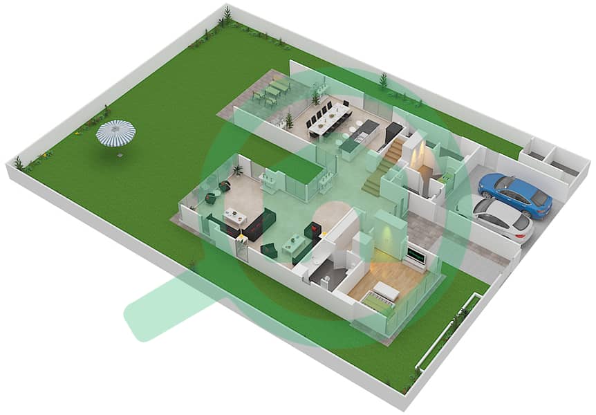 المخططات الطابقية لتصميم النموذج D1 ELEGANT فیلا 4 غرف نوم - غولف بلايس Ground Floor interactive3D