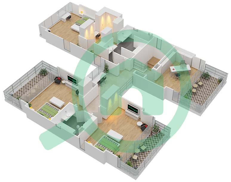 Гольф Плейс - Вилла 4 Cпальни планировка Тип D1 ELEGANT First Floor interactive3D