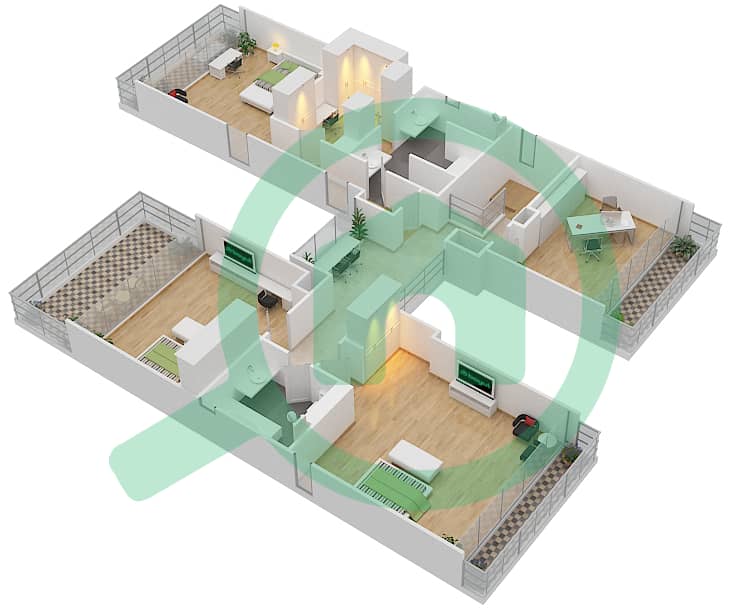 Гольф Плейс - Вилла 4 Cпальни планировка Тип D1 MODERN First Floor interactive3D