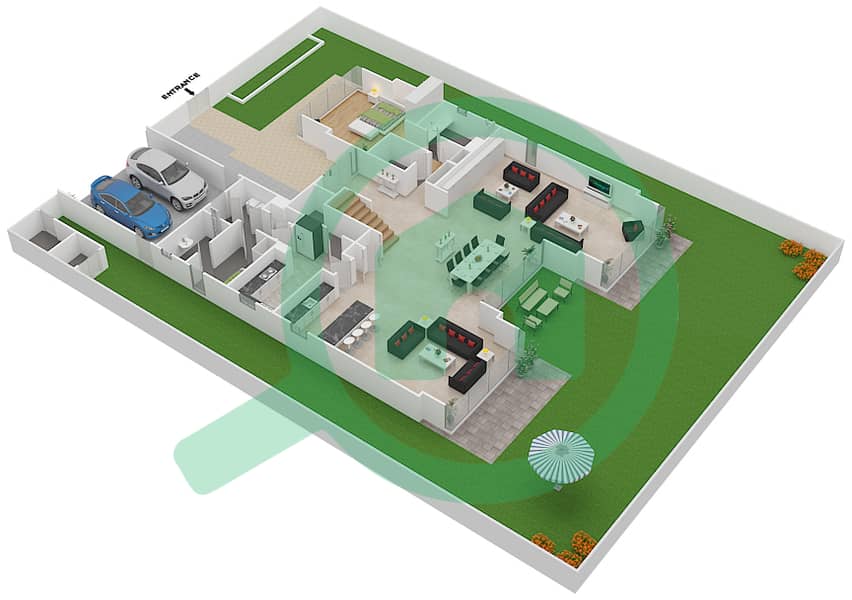 المخططات الطابقية لتصميم النموذج D2 CONTEMPORARY فیلا 5 غرف نوم - غولف بلايس Ground Floor interactive3D