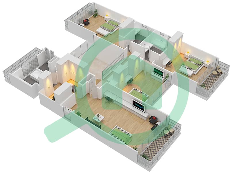 高尔夫广场 - 5 卧室别墅类型D2 MODERN戶型图 First Floor interactive3D