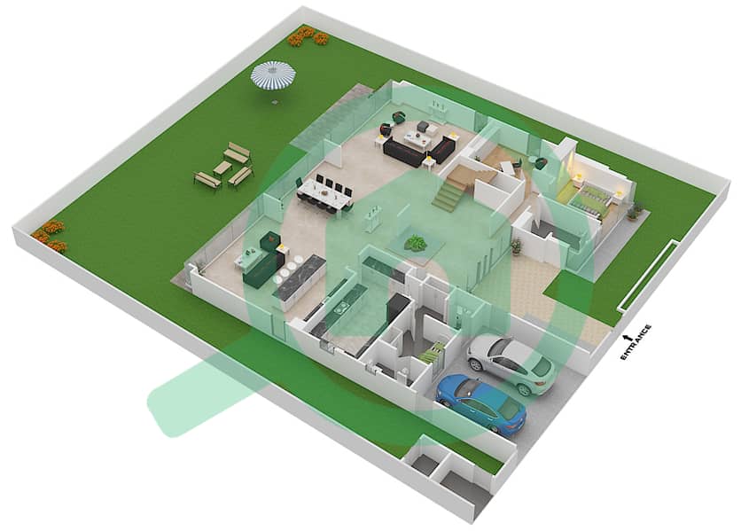 高尔夫广场 - 5 卧室别墅类型D3 CONTEMPORARY戶型图 Ground Floor interactive3D