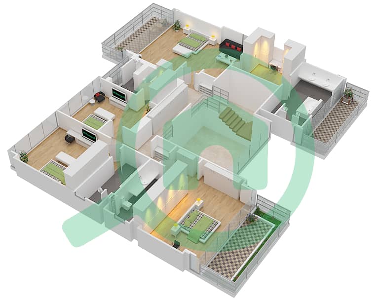 Гольф Плейс - Вилла 5 Cпальни планировка Тип D3 CONTEMPORARY First Floor interactive3D