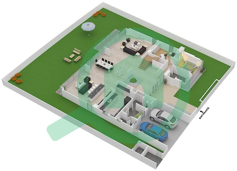 Гольф Плейс - Вилла 5 Cпальни планировка Тип D3 ELEGANT Ground Floor interactive3D