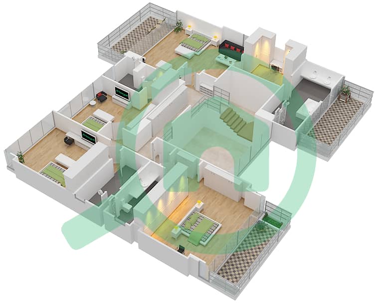 Гольф Плейс - Вилла 5 Cпальни планировка Тип D3 ELEGANT First Floor interactive3D