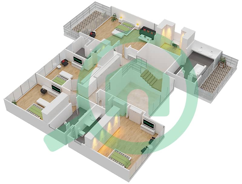 Гольф Плейс - Вилла 5 Cпальни планировка Тип D3 MODERN First Floor interactive3D