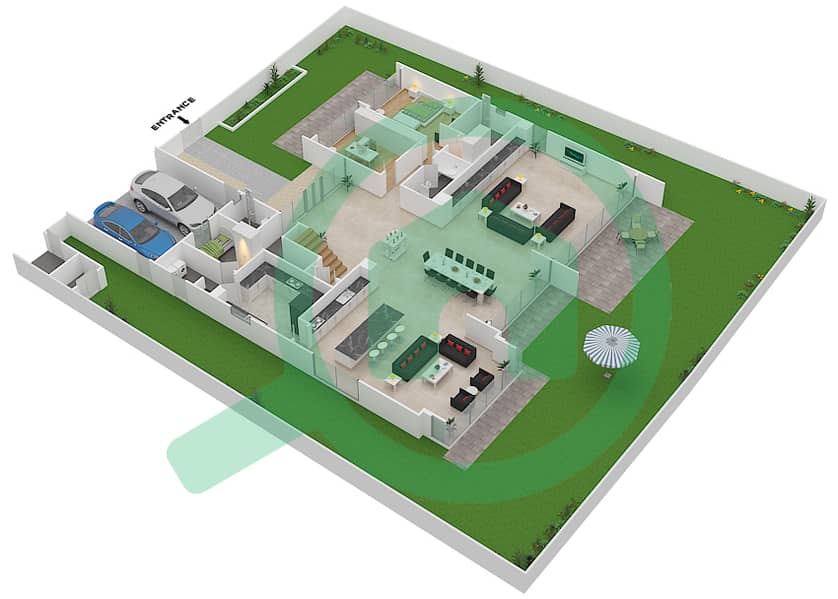 高尔夫广场 - 6 卧室别墅类型D4 CONTEMPORARY戶型图 Ground Floor interactive3D