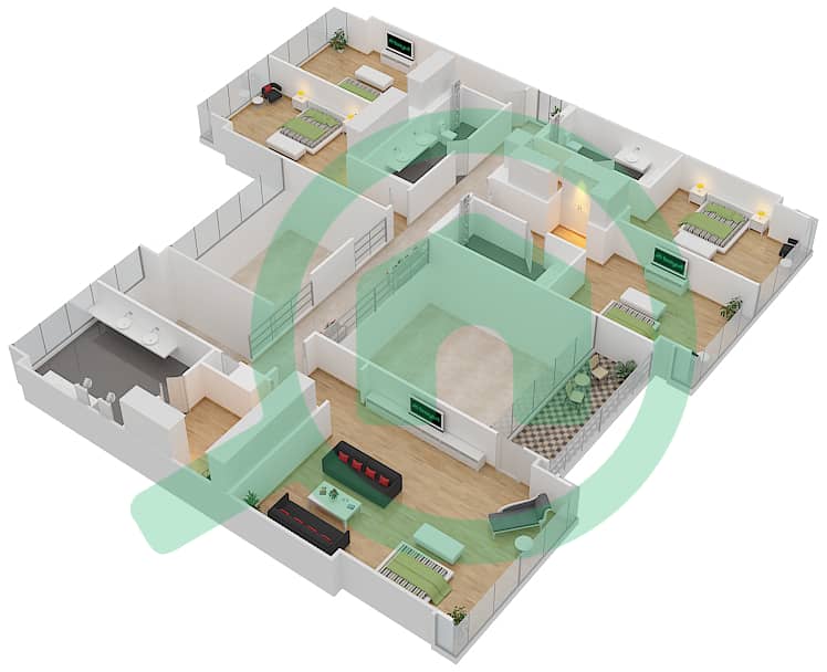 المخططات الطابقية لتصميم النموذج D4 CONTEMPORARY فیلا 6 غرف نوم - غولف بلايس First Floor interactive3D