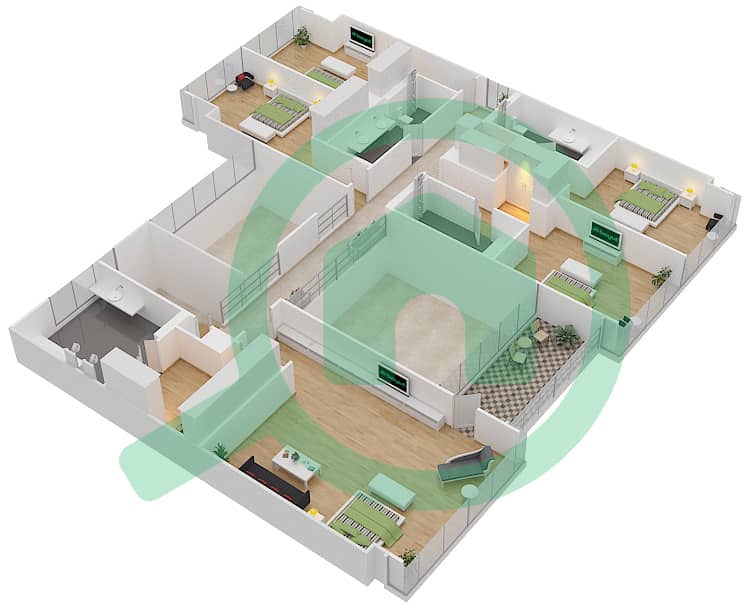 المخططات الطابقية لتصميم النموذج D4 ELEGANT فیلا 6 غرف نوم - غولف بلايس First Floor interactive3D