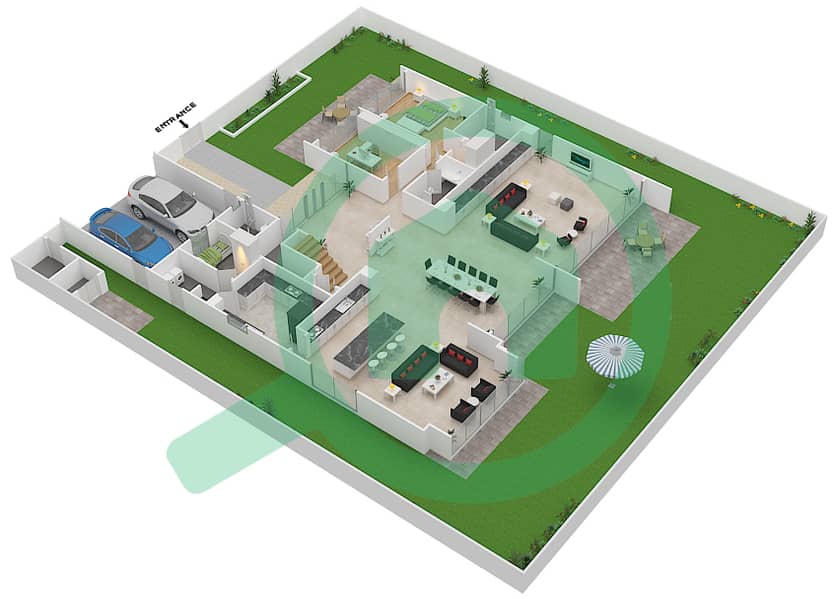 المخططات الطابقية لتصميم النموذج D4 MODERN فیلا 6 غرف نوم - غولف بلايس Ground Floor interactive3D
