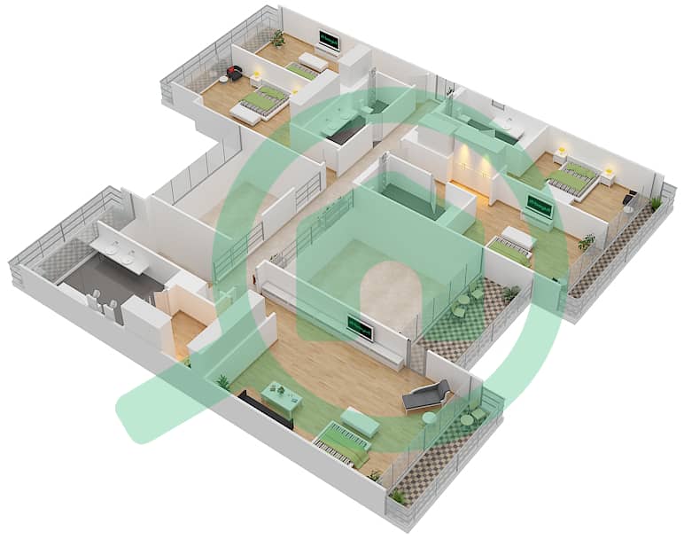المخططات الطابقية لتصميم النموذج D4 MODERN فیلا 6 غرف نوم - غولف بلايس First Floor interactive3D