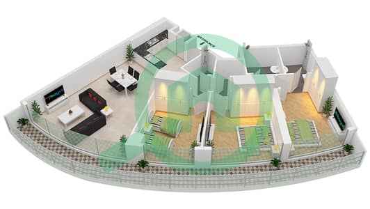 المخططات الطابقية لتصميم النموذج F FLOOR 5-21 شقة 3 غرف نوم - داماك ميزون بايز إيدج