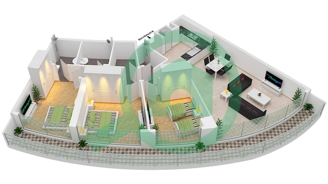 المخططات الطابقية لتصميم النموذج G FLOOR 5-21 شقة 3 غرف نوم - داماك ميزون بايز إيدج Floor 5-21 interactive3D