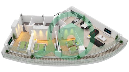 المخططات الطابقية لتصميم النموذج G FLOOR 5-21 شقة 3 غرف نوم - داماك ميزون بايز إيدج
