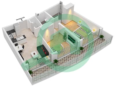 المخططات الطابقية لتصميم النموذج H FLOOR 5-21 شقة 2 غرفة نوم - داماك ميزون بايز إيدج