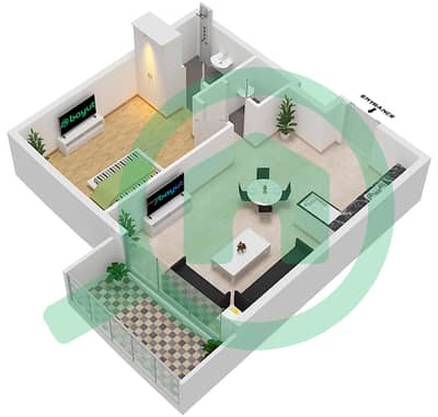 المخططات الطابقية لتصميم النموذج K FLOOR 5-9 شقة 1 غرفة نوم - داماك ميزون بايز إيدج