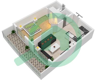DAMAC Maison Bay's Edge - 1 Bed Apartments Type L Floor 10-21 Floor plan