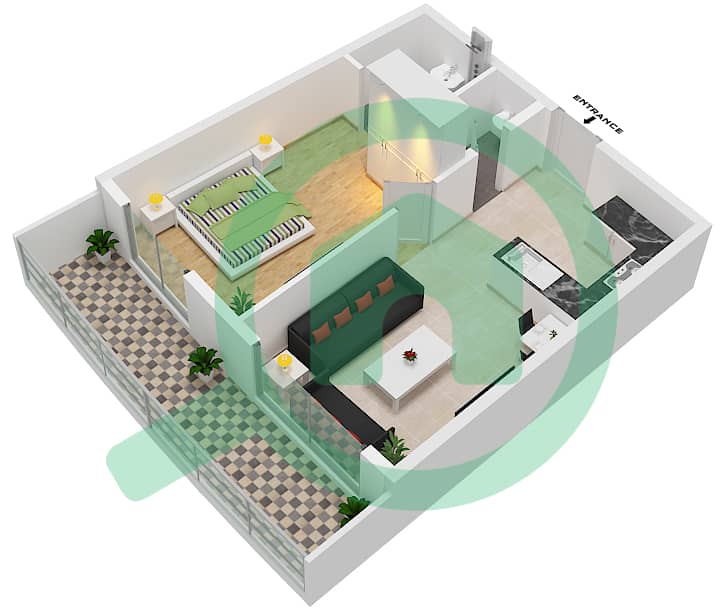 DAMAC Maison Bay's Edge - 1 Bedroom Apartment Type L FLOOR 10-21 Floor plan Floor 10-21 interactive3D