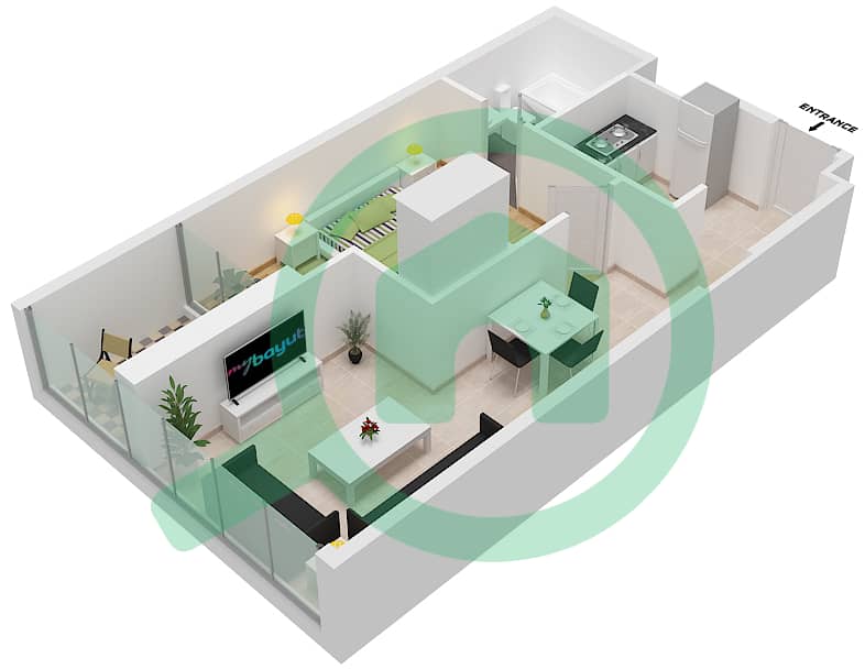 المخططات الطابقية لتصميم الوحدة B12-FLOOR 4-15,30,31 شقة 1 غرفة نوم - بيلافيستا Floor 4-15,30,31 interactive3D