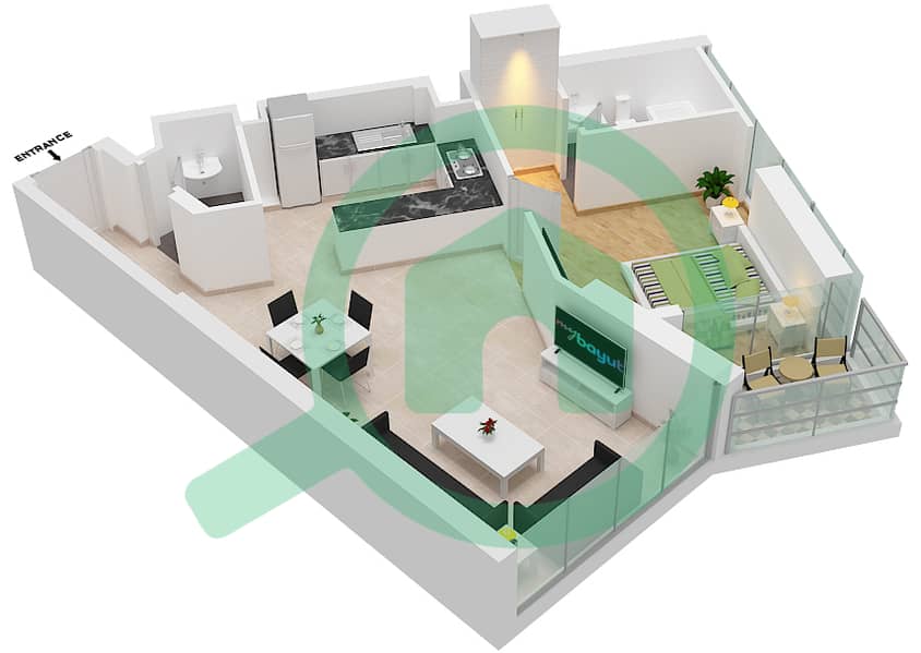 المخططات الطابقية لتصميم الوحدة B13-FLOOR 4-15 شقة 1 غرفة نوم - بيلافيستا Floor 4-15 interactive3D