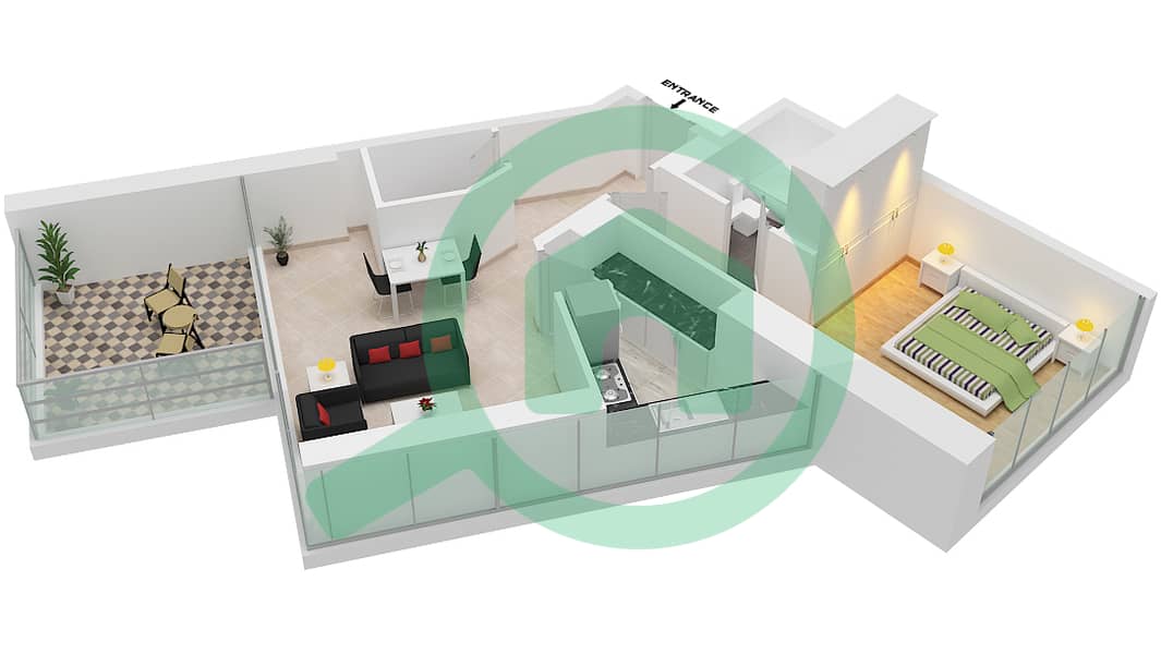 المخططات الطابقية لتصميم الوحدة B14-FLOOR 4 شقة 1 غرفة نوم - بيلافيستا Floor 4 interactive3D