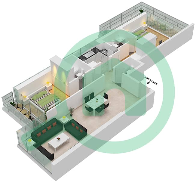 المخططات الطابقية لتصميم الوحدة B03-FLOOR 5-31 شقة 2 غرفة نوم - بيلافيستا Floor 5-31 interactive3D